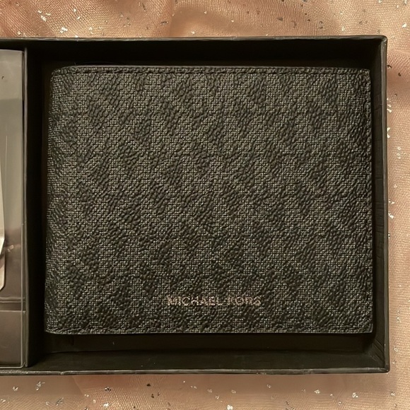 Brand New Michael Kors Black Slim Billfold Men's Wallet w/ Money Clip Box Set - Picture 3 of 14